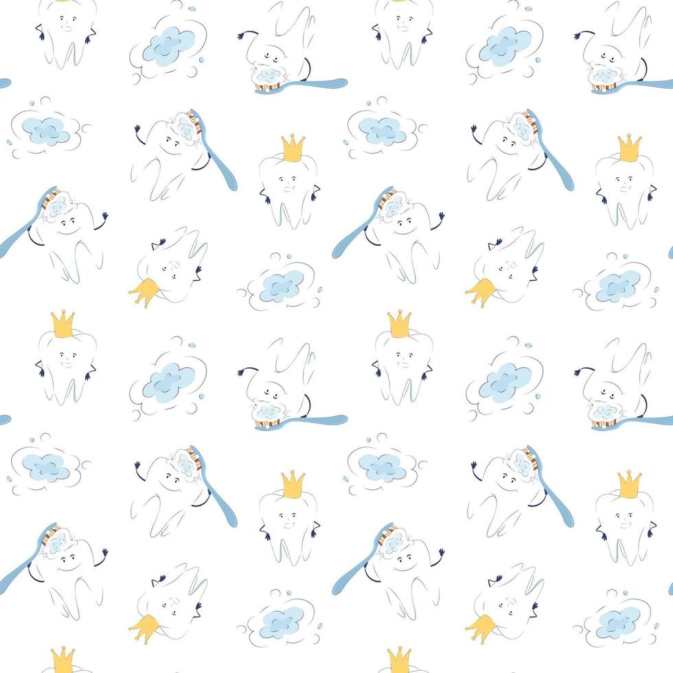 Seamless pattern with cute teeth on a white background vector
