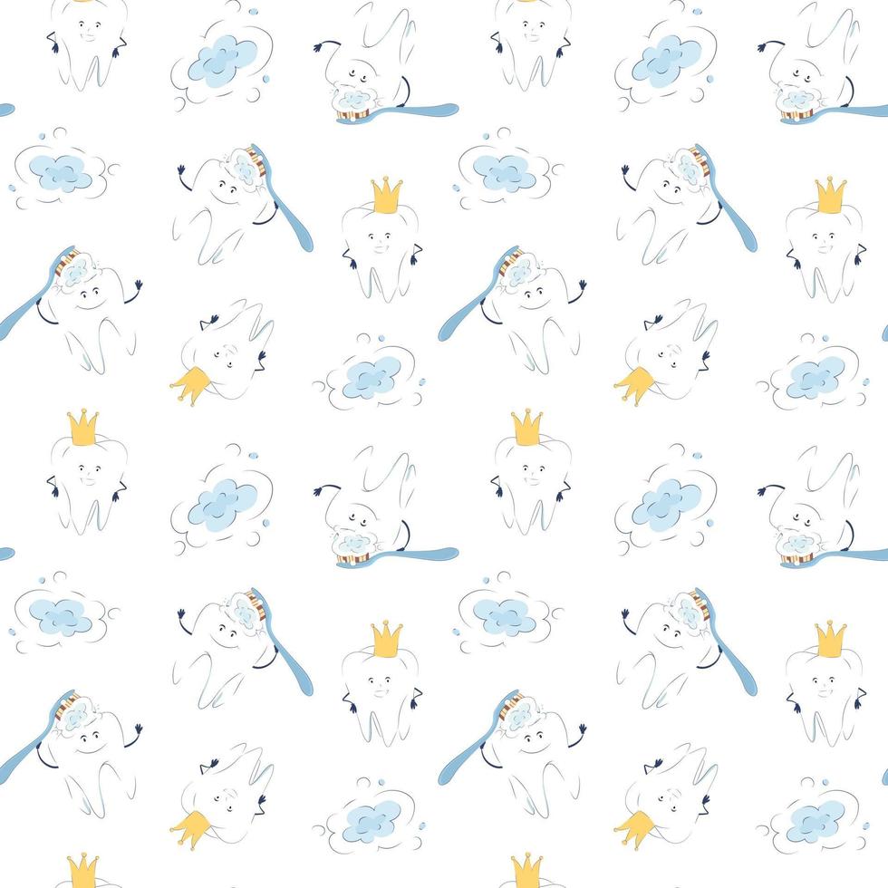 Seamless pattern with cute teeth on a white background vector