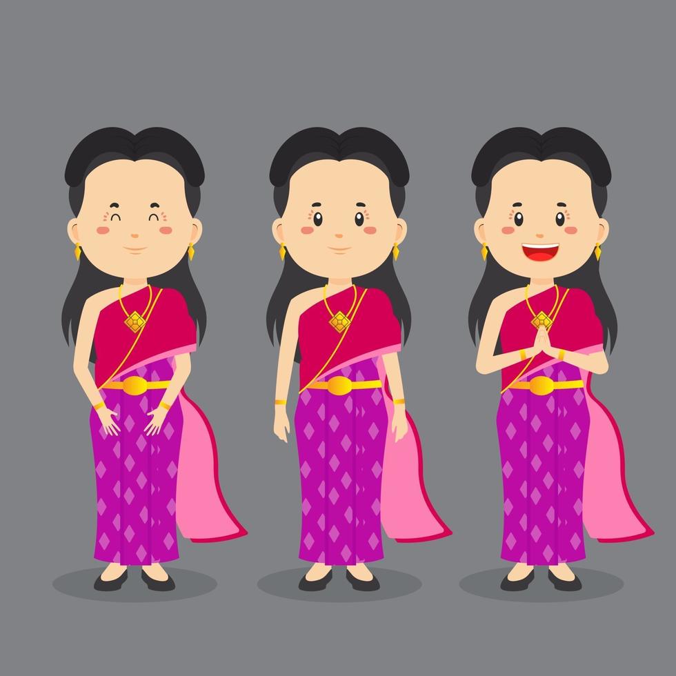 personaje de tailandia con varias expresiones. vector