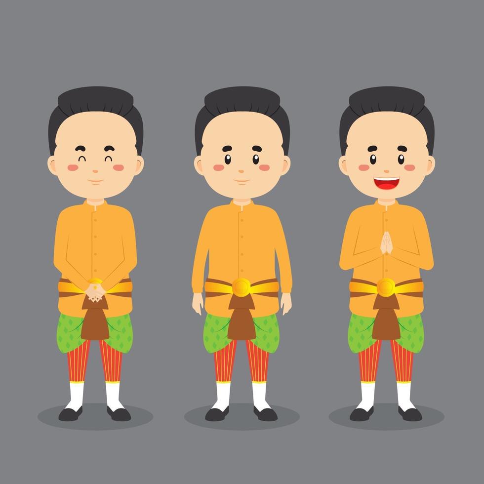 personaje de tailandia con varias expresiones. vector