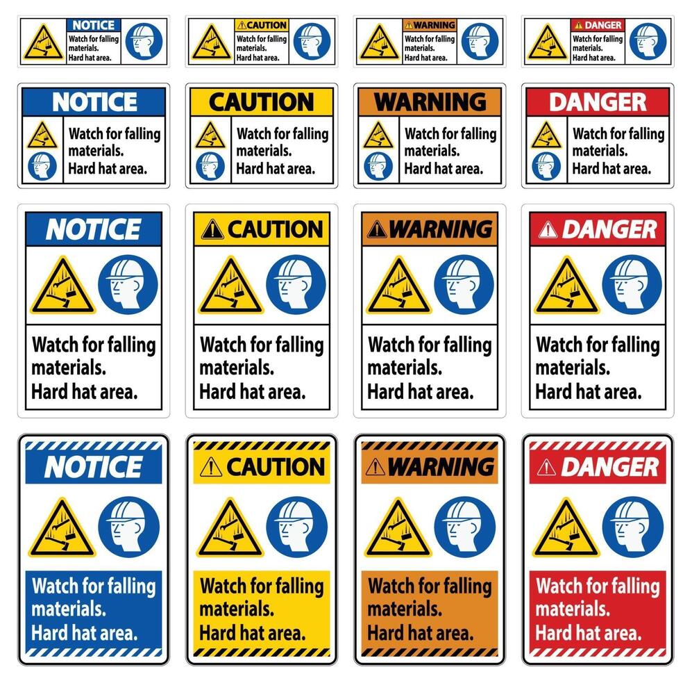 Warning Sign Watch For Falling Materials, Hard Hat Area vector