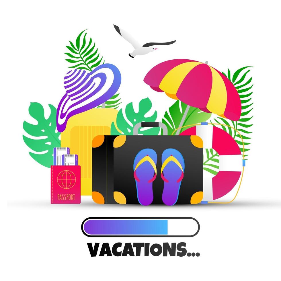 vacaciones de verano vacaciones tropicales viajes gradiente diseño de estilo plano vector