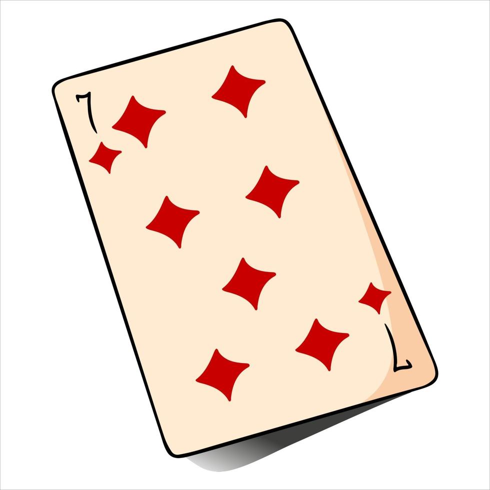 juego. carta de juego. casino, suerte, suerte. siete de panderetas. vector