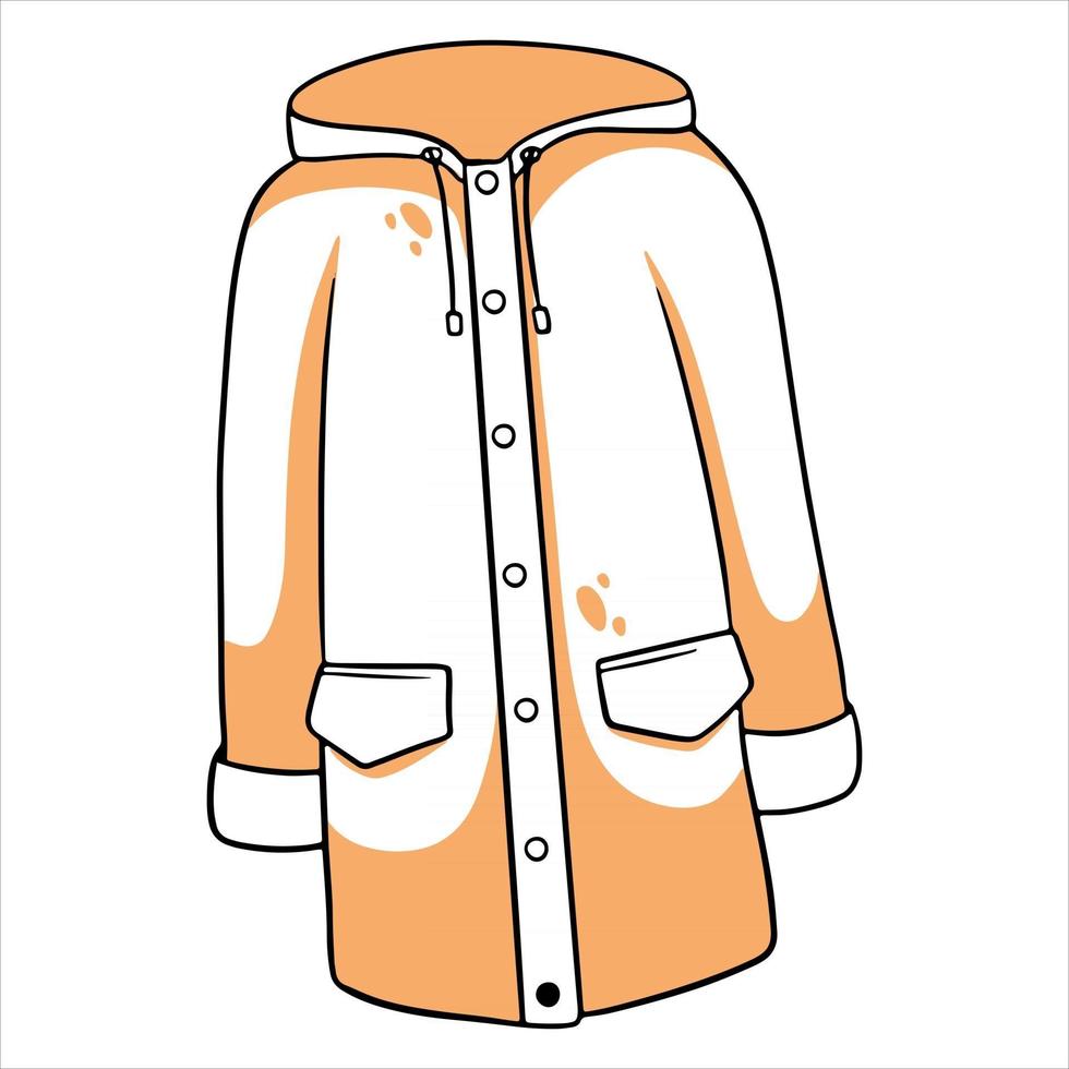 Rain protection. Raincoat with kormans and a hood. Autumn clothes. vector
