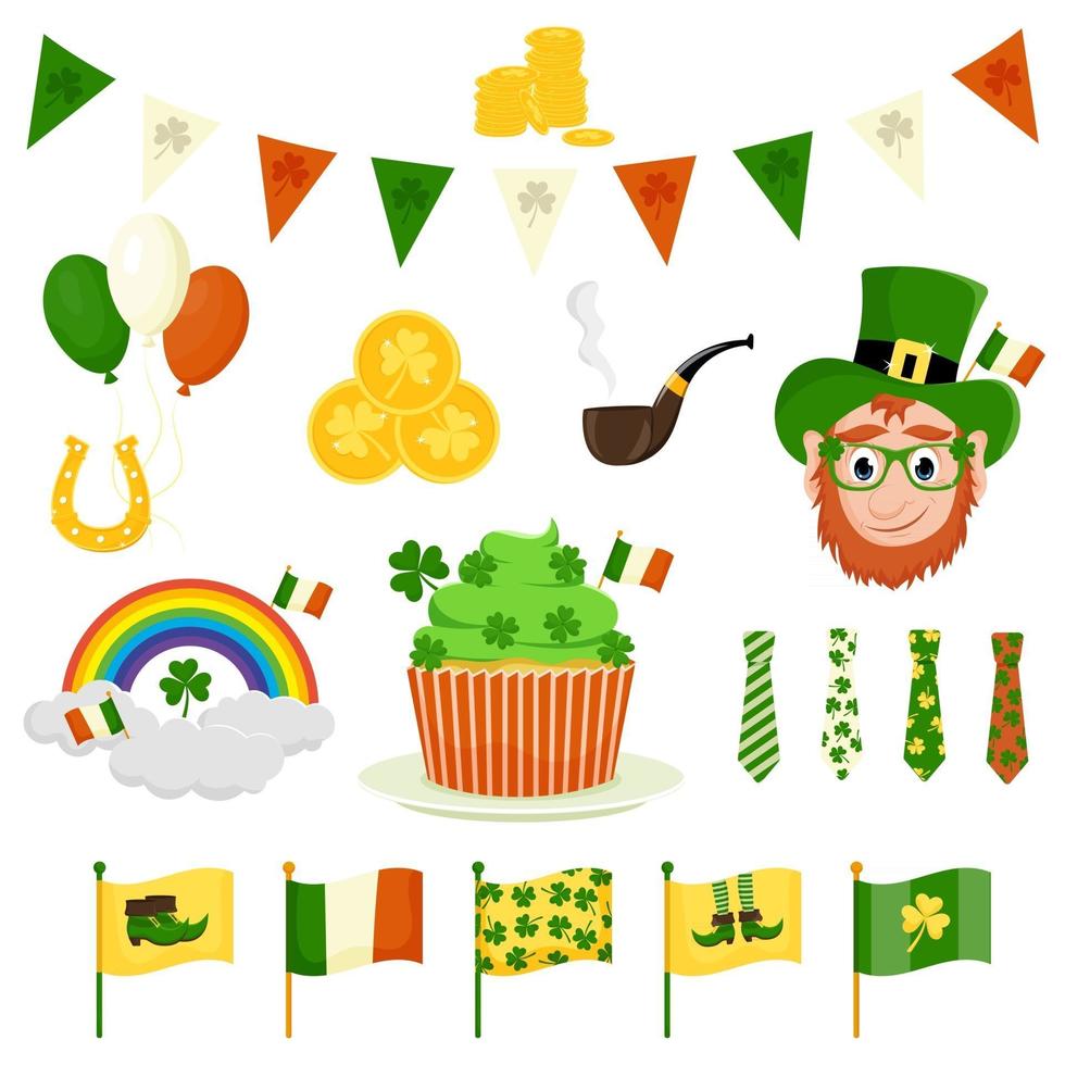 Vector elements of St. Patrick's Day, cartoon style.