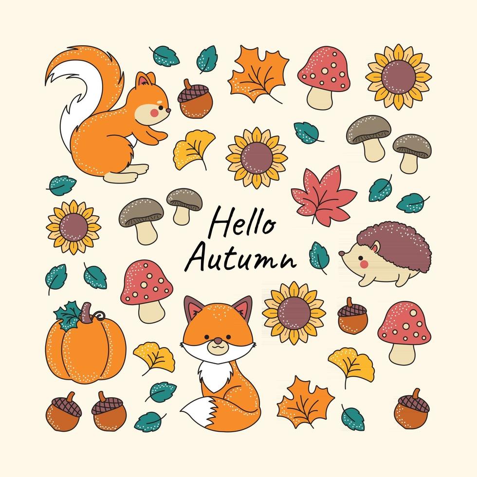 Animals Fruits and Vegetables in Autumn Vibes vector