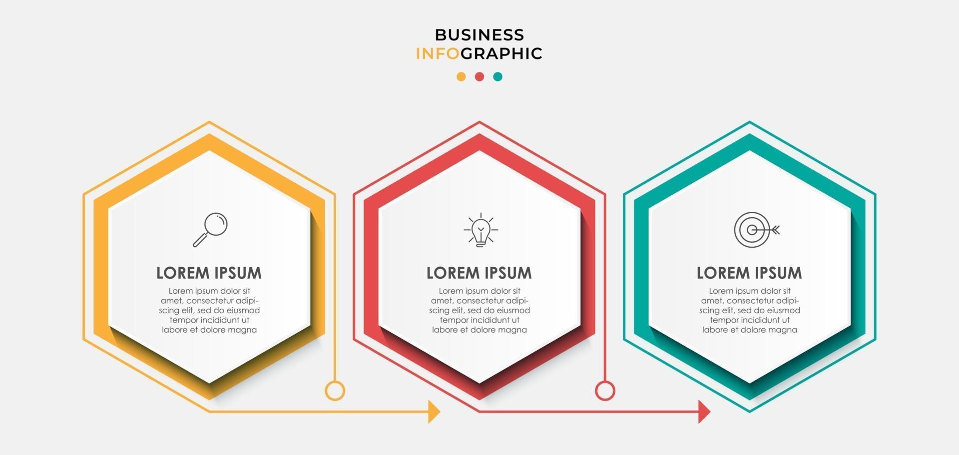 Plantilla de negocio de diseño infográfico con iconos y 3 opciones o pasos. vector