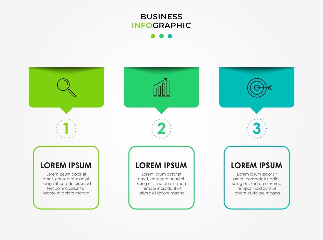 Plantilla de negocio de diseño infográfico con iconos y 3 opciones o pasos. vector