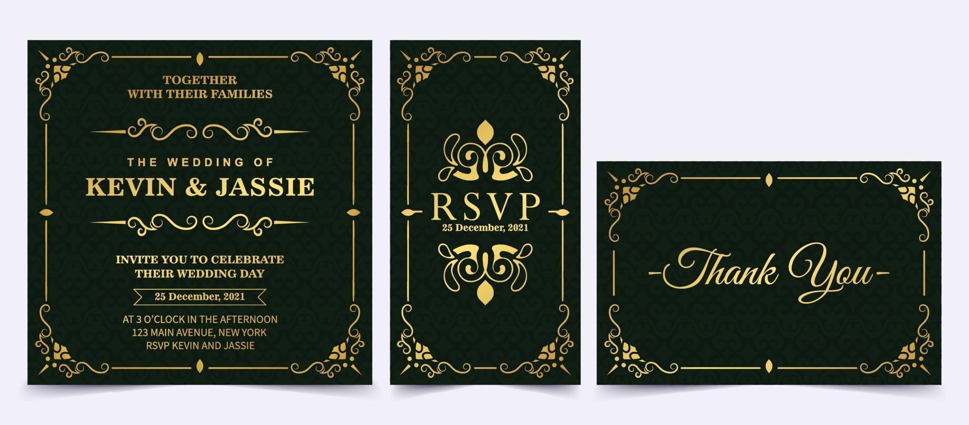 tarjeta de invitación oscura de lujo con estilo de adorno de marco vector
