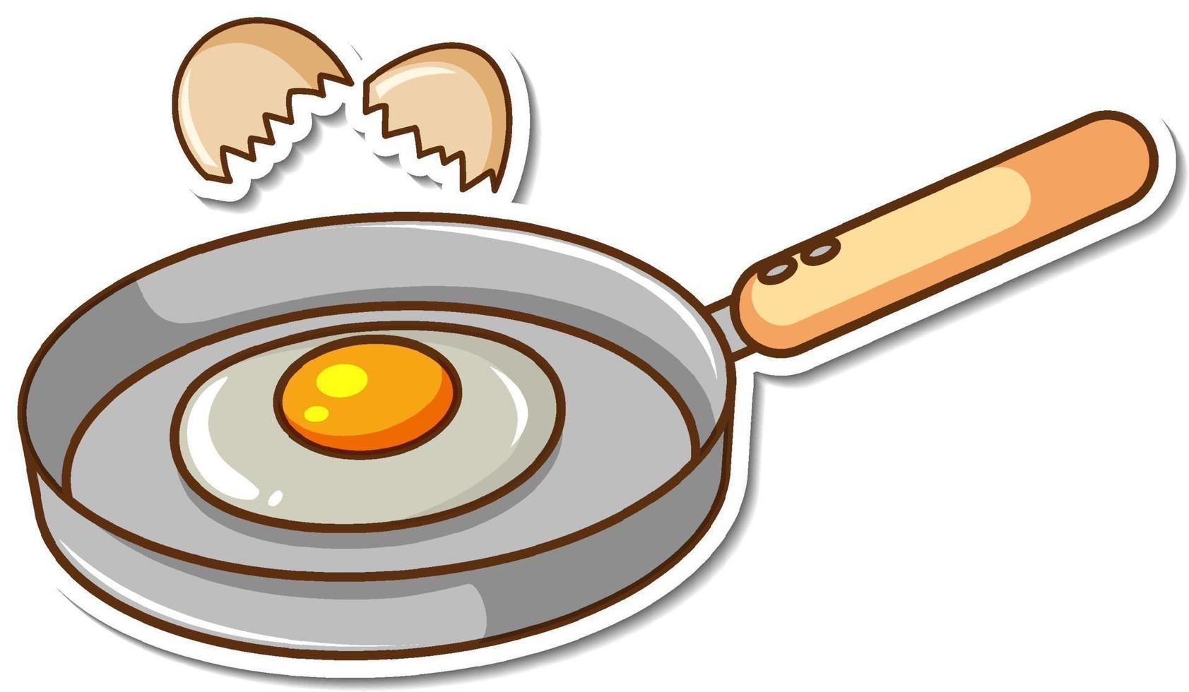 Sticker fried egg in a pan on white background vector