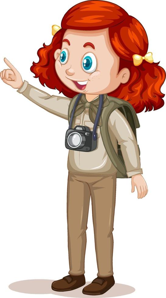 Cartoon character of a girl in camping outfits vector