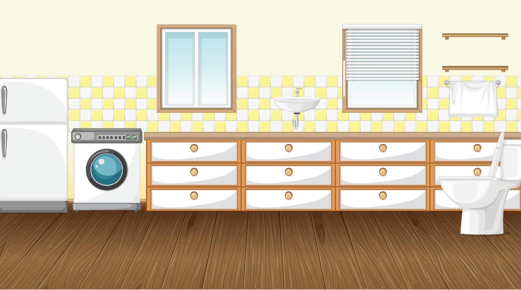 Empty scene with washing machine and refrigerator in the toilet vector