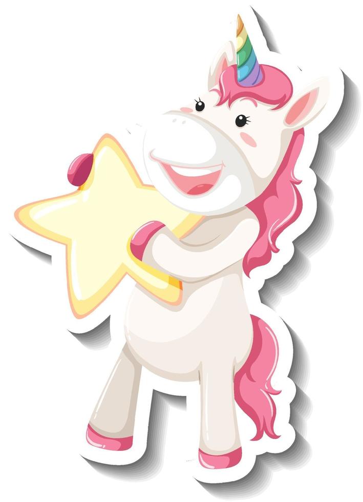 Cute unicorn holding star on white background vector