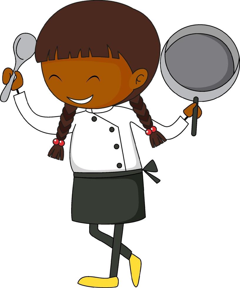 Little chef cartoon character in doodle style isolated vector