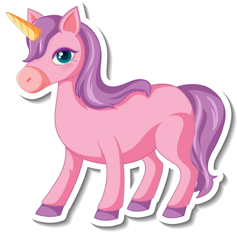 Cute unicorn stickers with a pink unicorn cartoon character vector