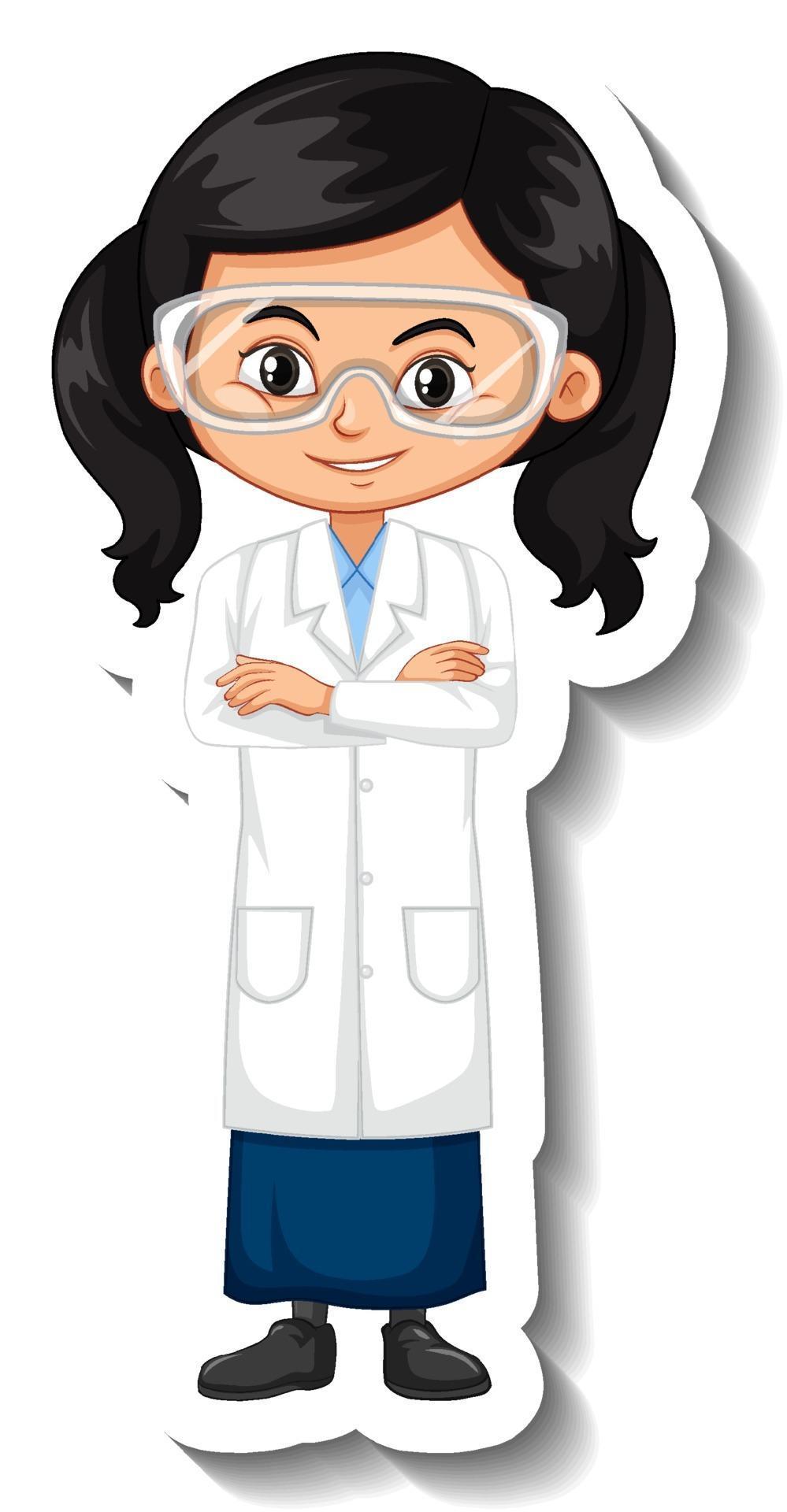 Girl wearing scientist outfit cartoon character sticker 3031742 Vector