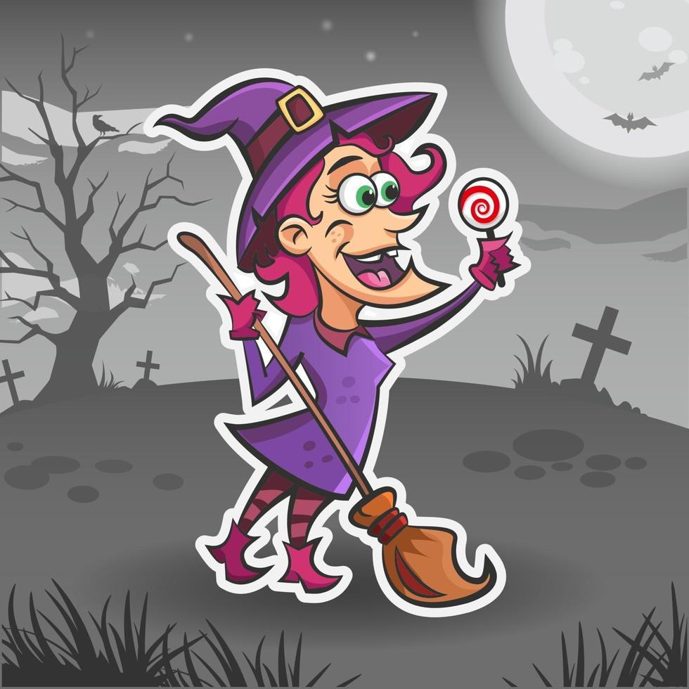 Witch cartoon character. Halloween sticker. Halloween monster vector