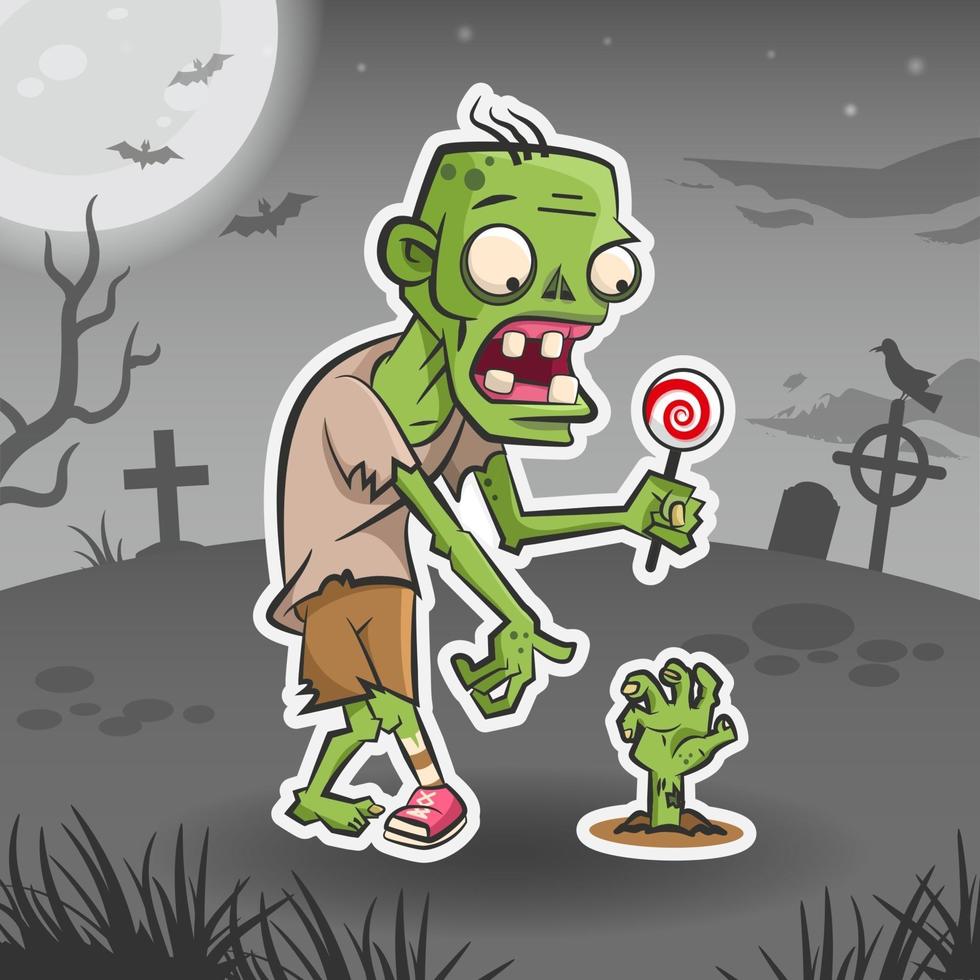 personaje de dibujos animados de zombies. pegatina de halloween. monstruo de halloween vector