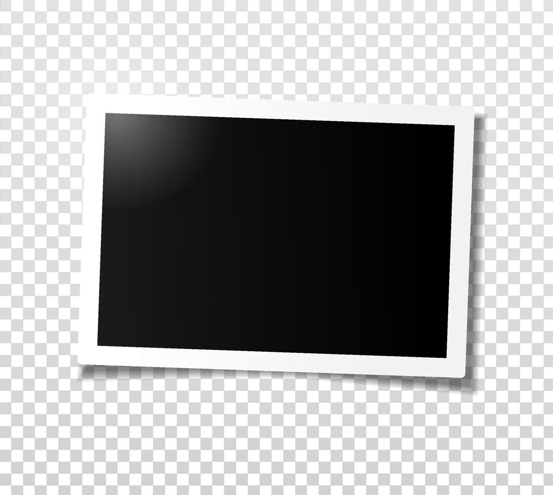 Wide horizontal photo frame with shadow. Template for editing. vector