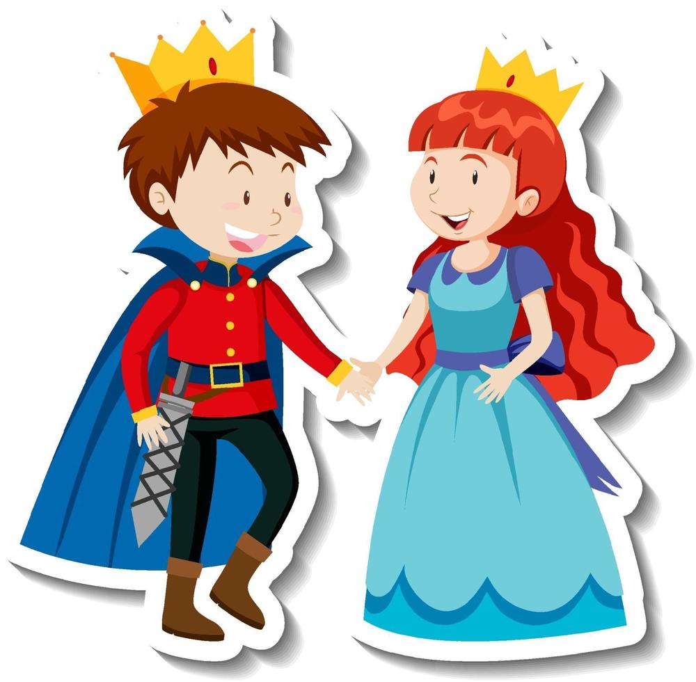 Prince and princess cartoon character sticker vector