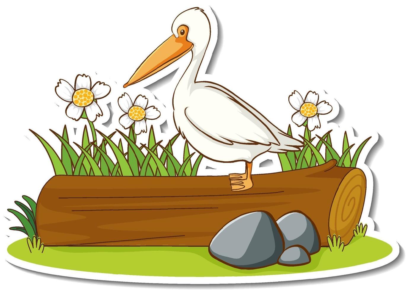 A pelican bird standing on a log sticker vector