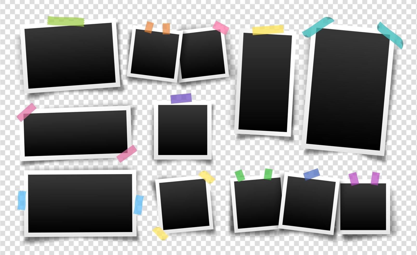 Photo frames fixed with sticky tape of different colors vector