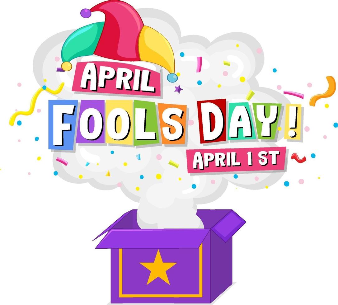 April Fool's Day font logo with Jester hat from surprise box vector