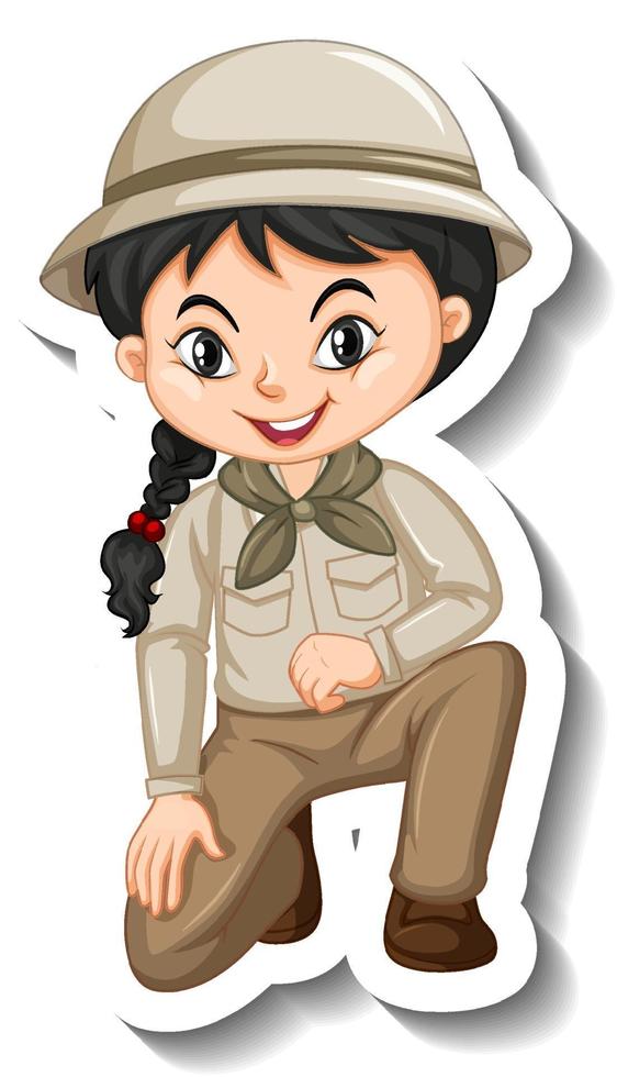 Girl in safari outfit cartoon character sticker vector