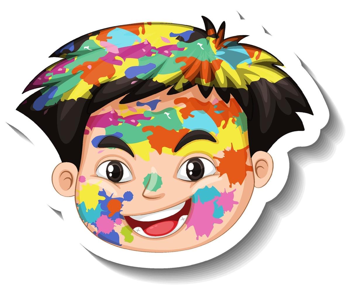 Happy boy face with colour on his face sticker on white background vector