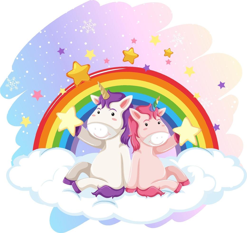 Cute unicorn in the pastel sky with rainbow vector