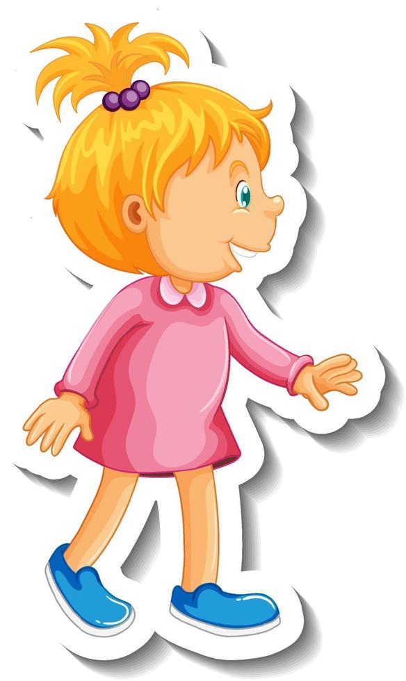 Sticker template with a girl cartoon character isolated vector