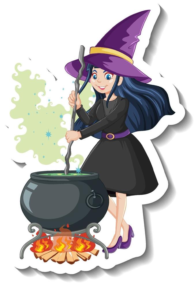 Beautiful witch cartoon character sticker vector