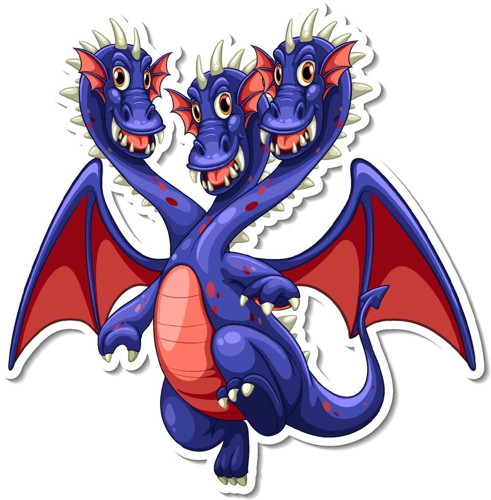 Three heads dragon cartoon character sticker vector