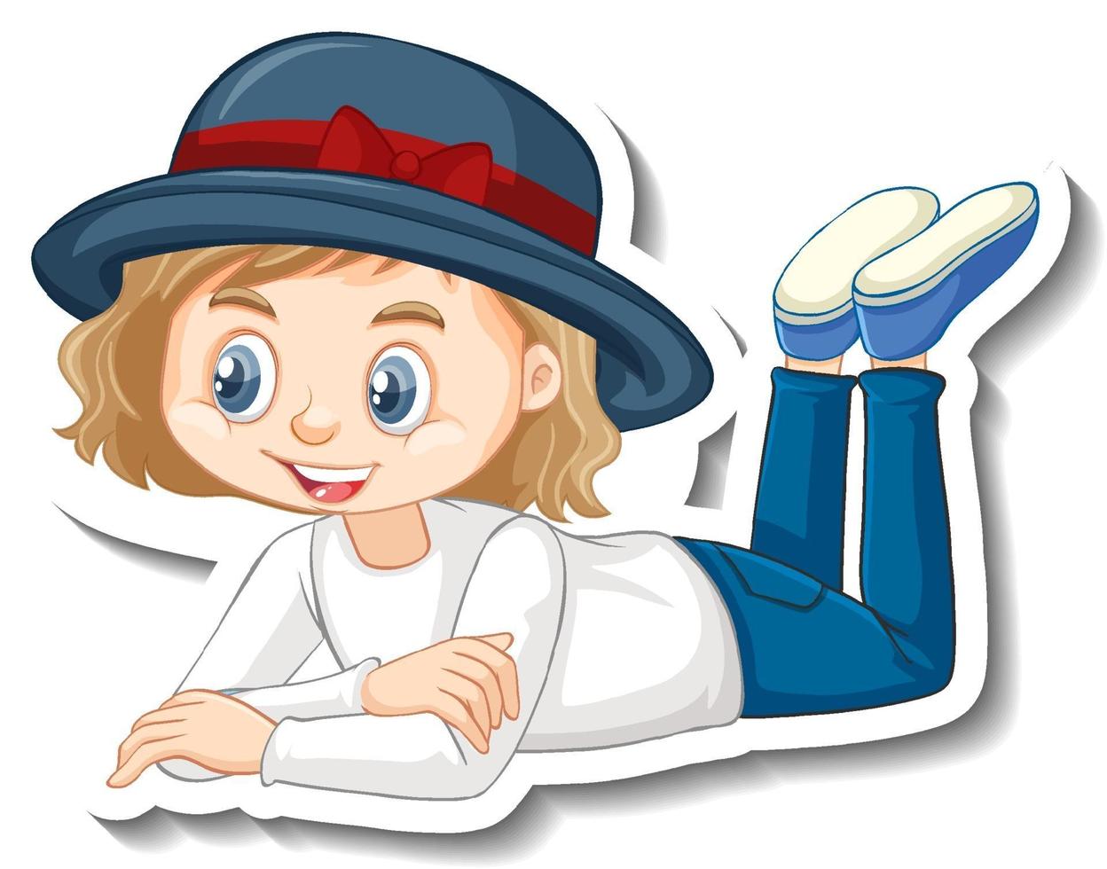 A girl laying pose cartoon character sticker vector