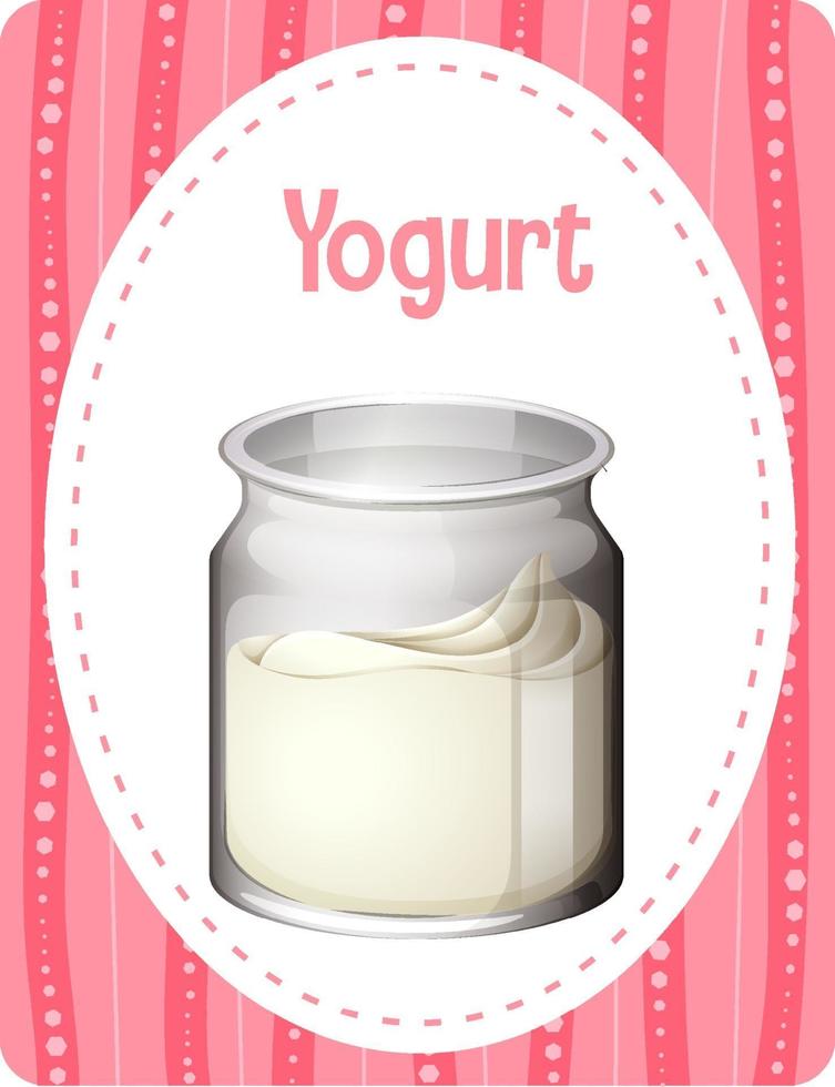 flashcard de vocabulario con palabra yogur vector