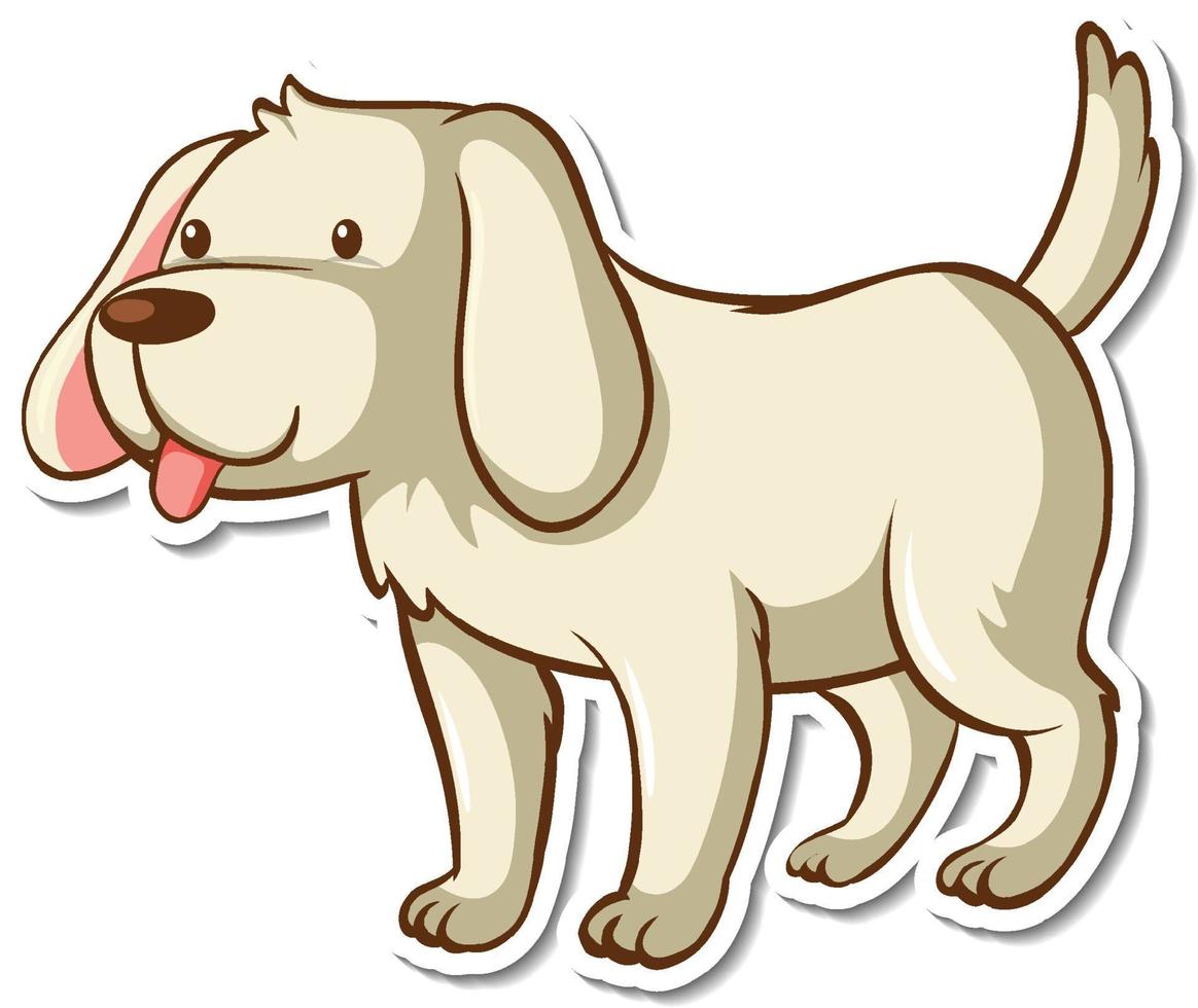 A sticker template with a white dog cartoon character vector