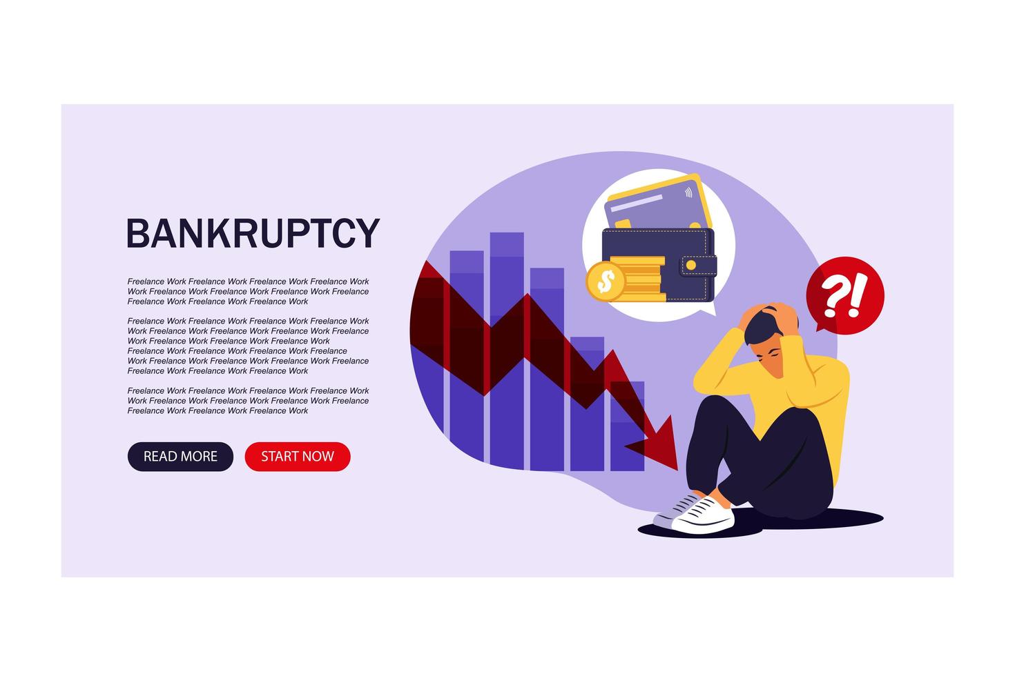 Financial problems and bankruptcy concept. Landing Page. vector