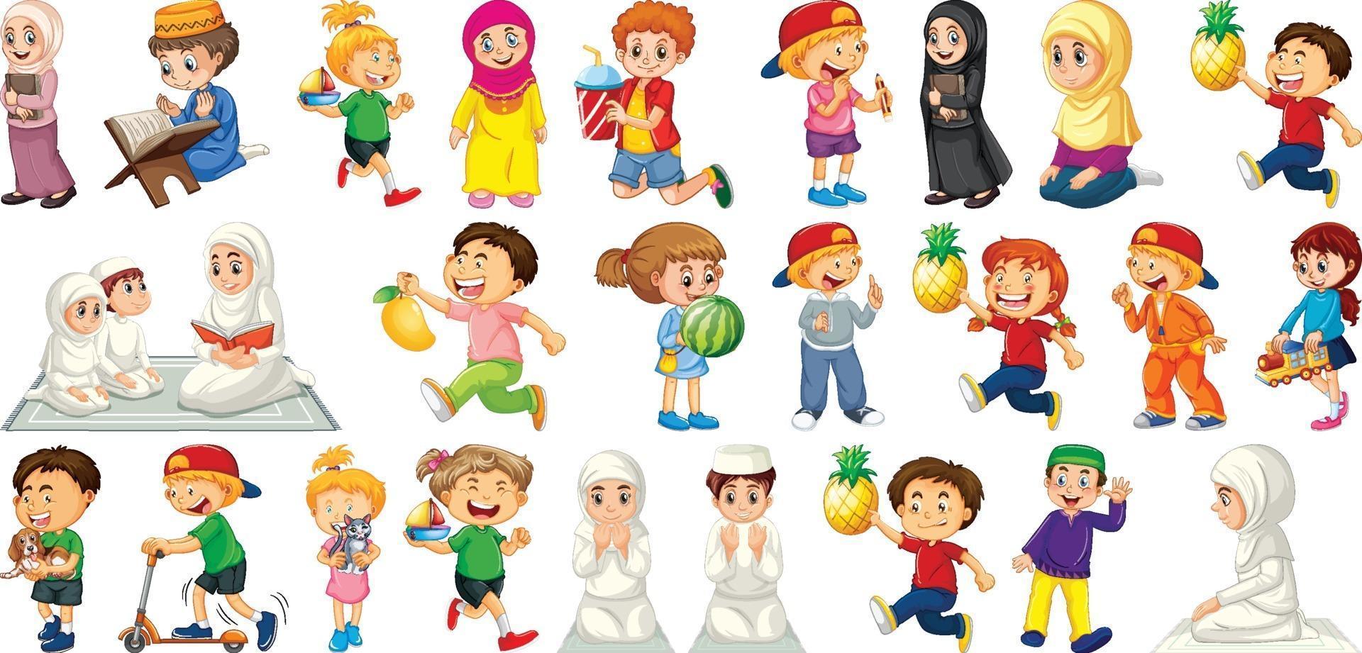 Children doing different activities cartoon character set vector