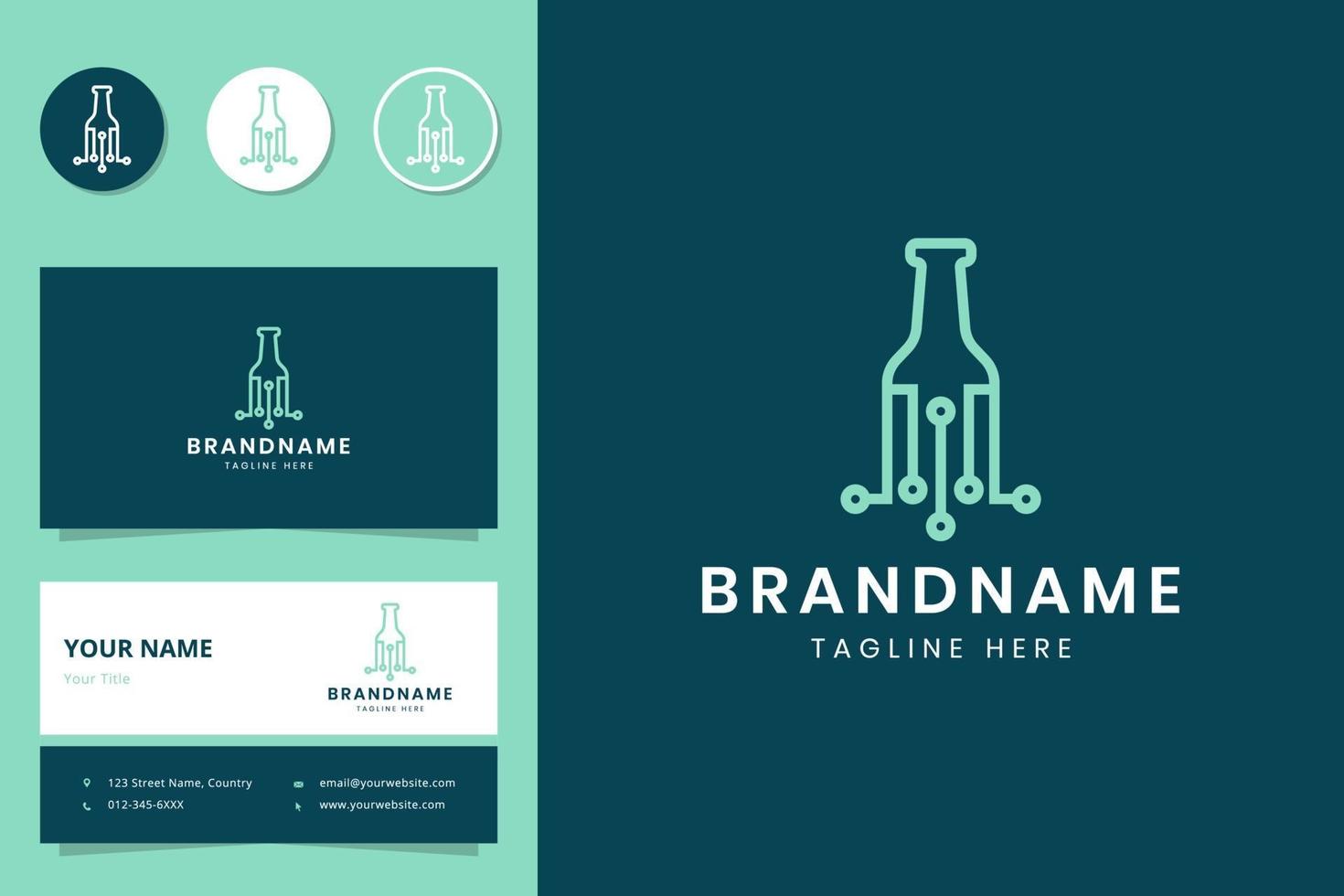 bottle line art logo design and business card vector