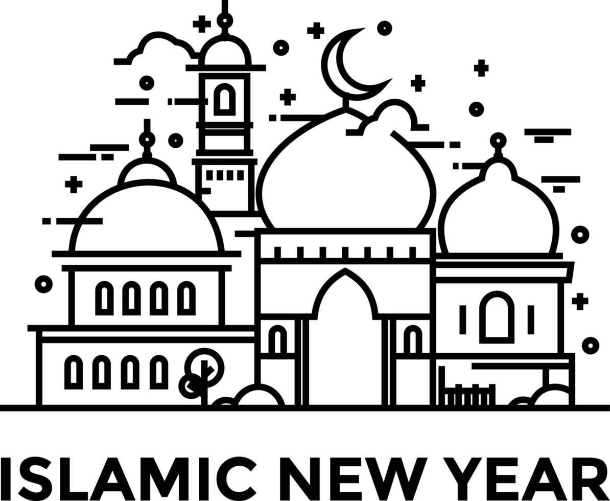 Monoline design style of islamic new year 2021 vector