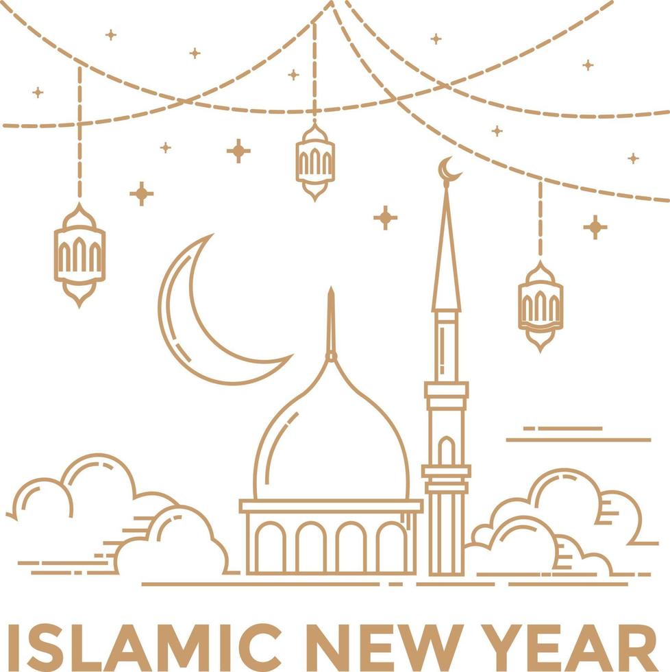 Monoline design style of islamic new year 2021 vector