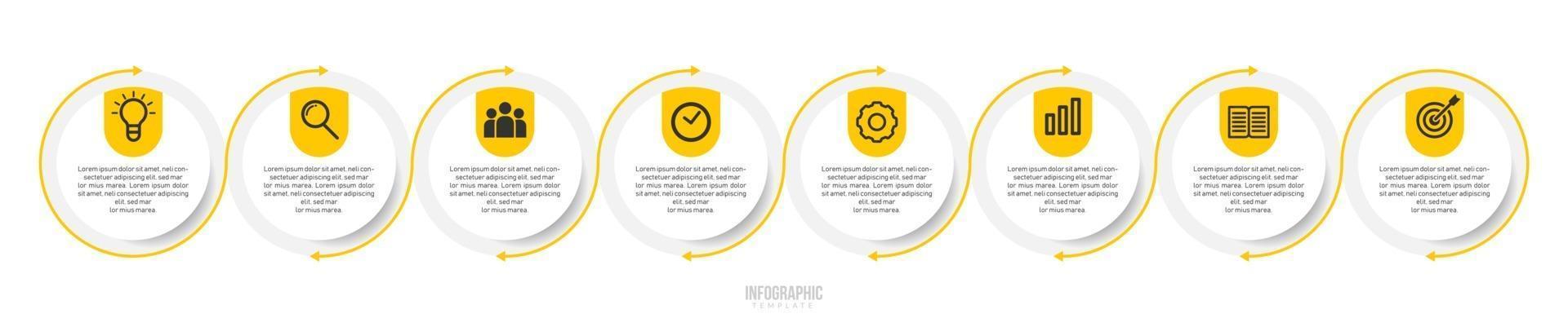 Timeline Chart Infographic Template with 8 Options for Presentations vector