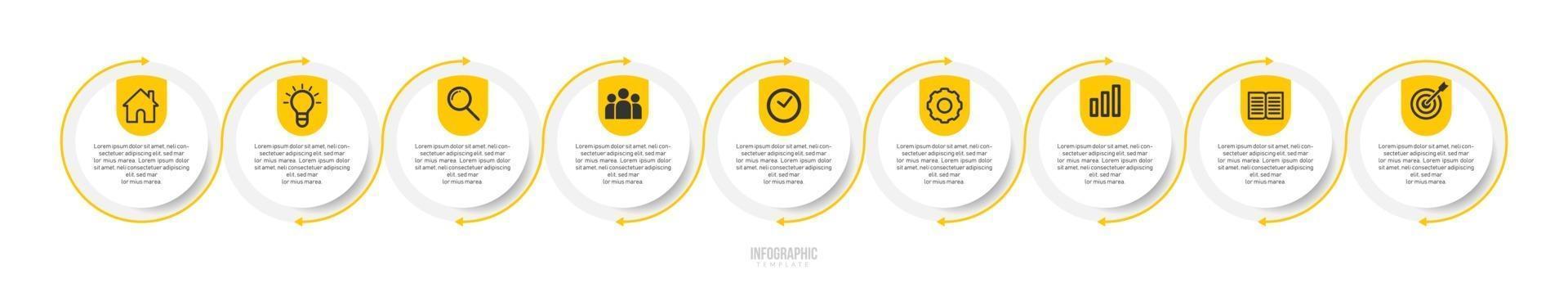 Minimal 9 Steps Business Infographics template vector