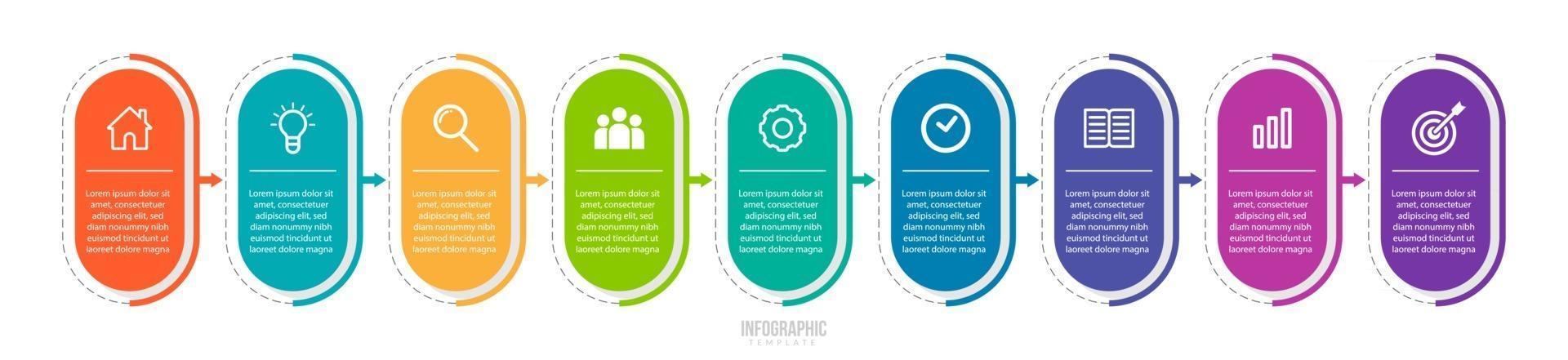 Minimal 9 Steps Business Infographics template vector