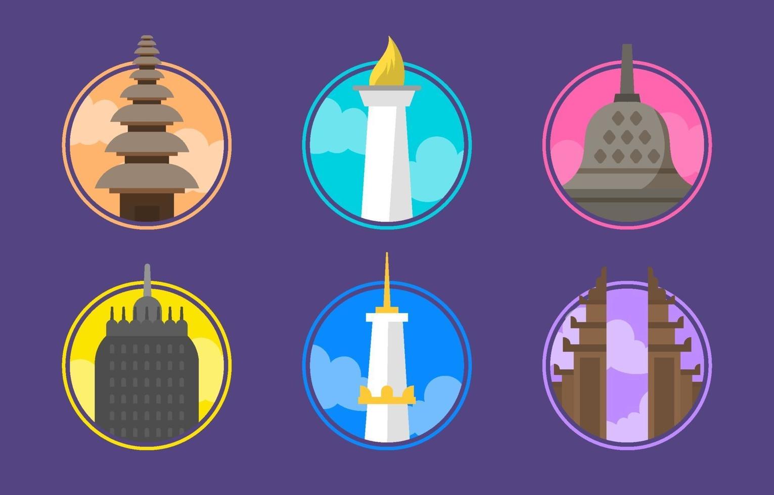 colección de iconos emblemáticos de indonesia vector