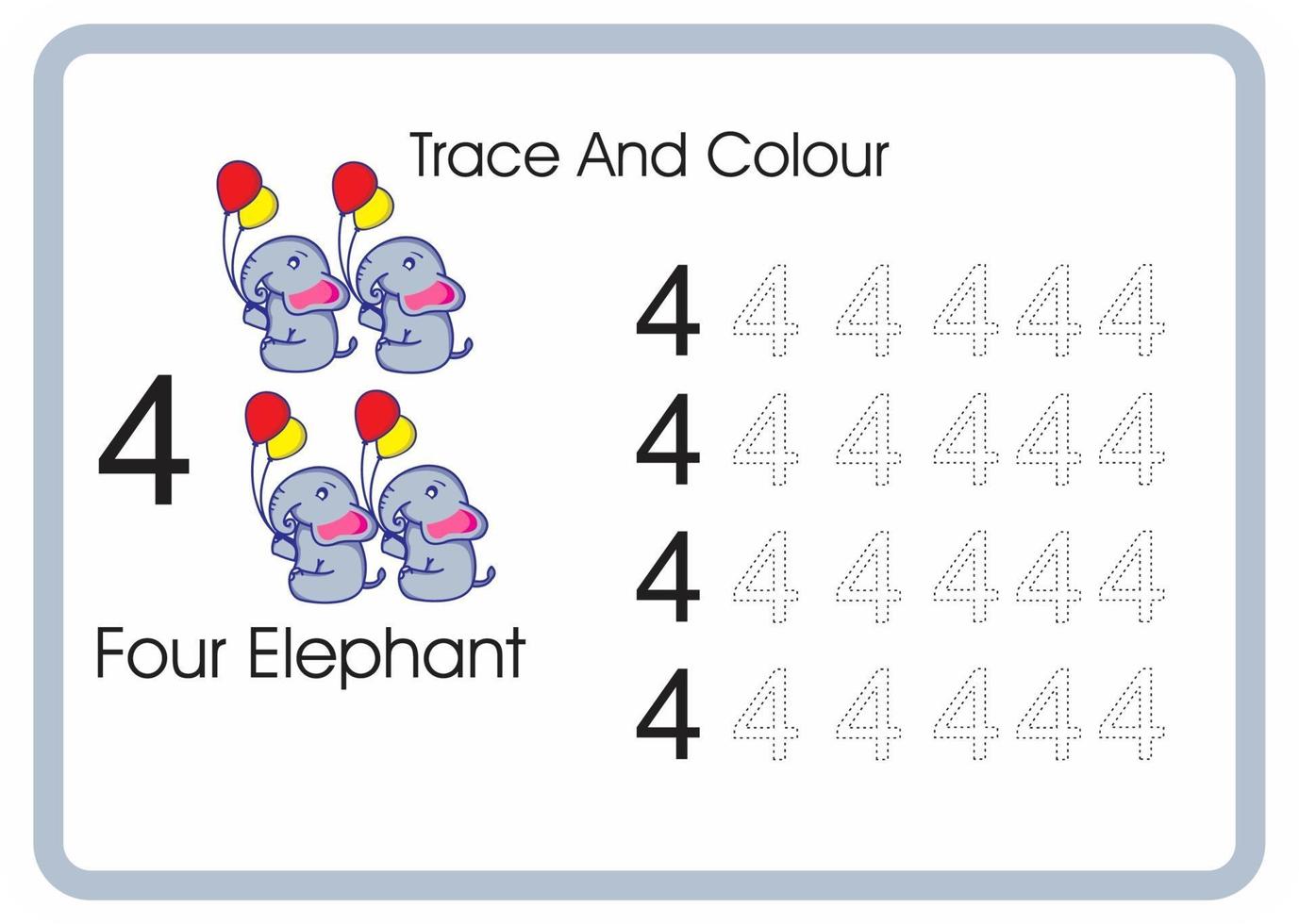 count trace and colour elephant number 4 vector