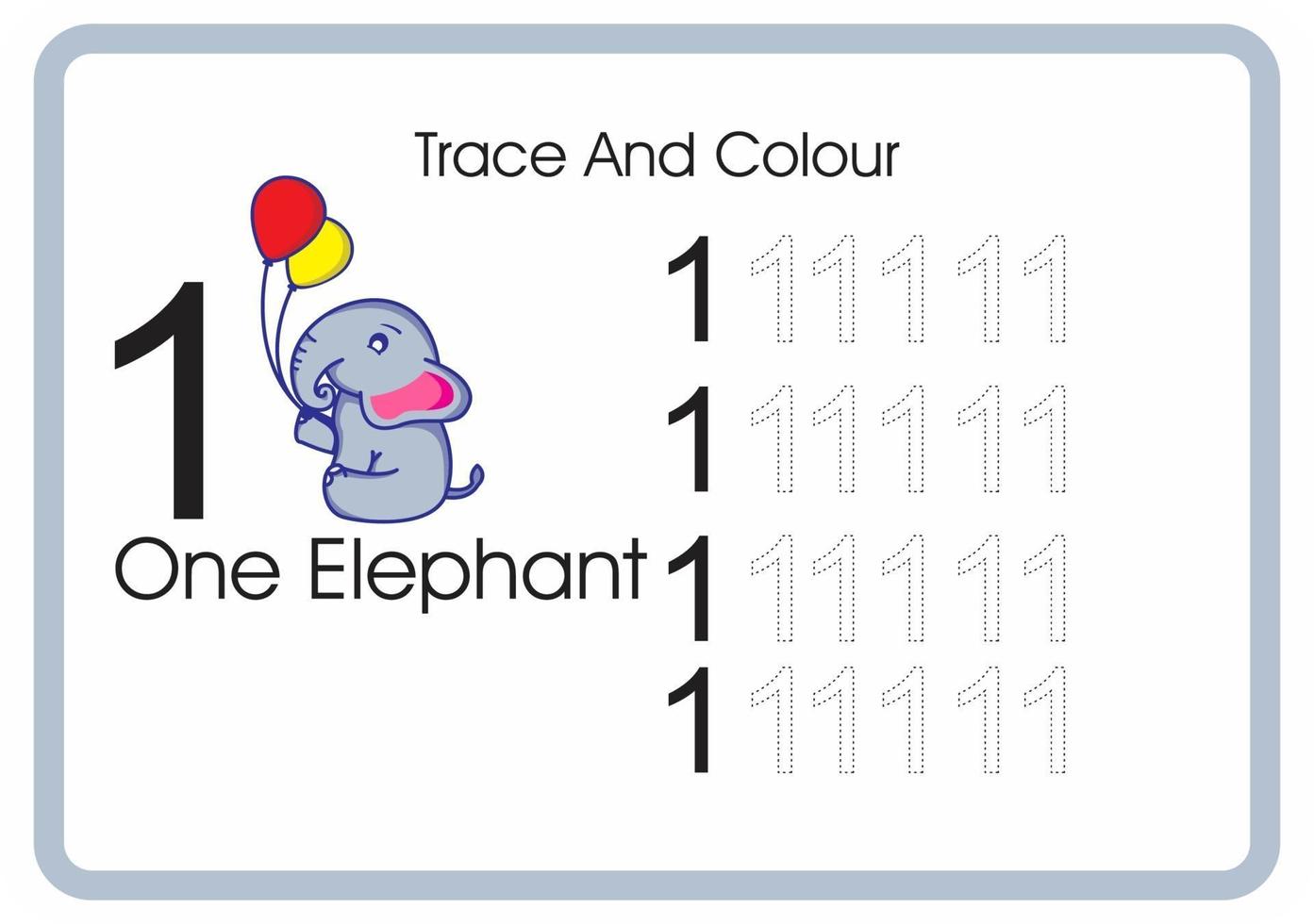 count trace and colour elephant number 1 vector
