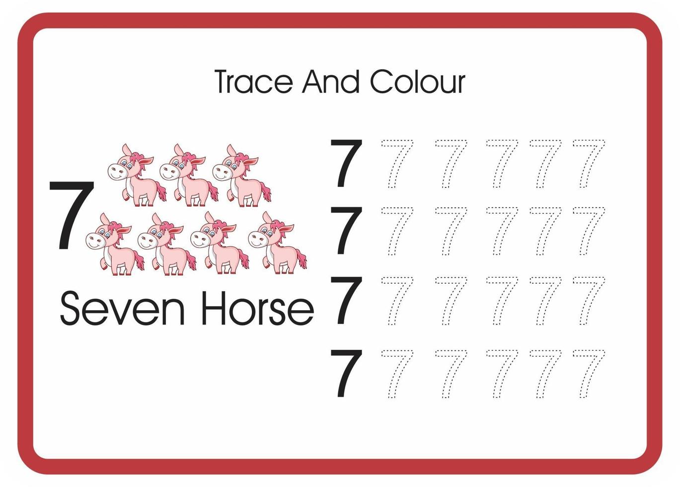 count trace an colour horse number 7 vector