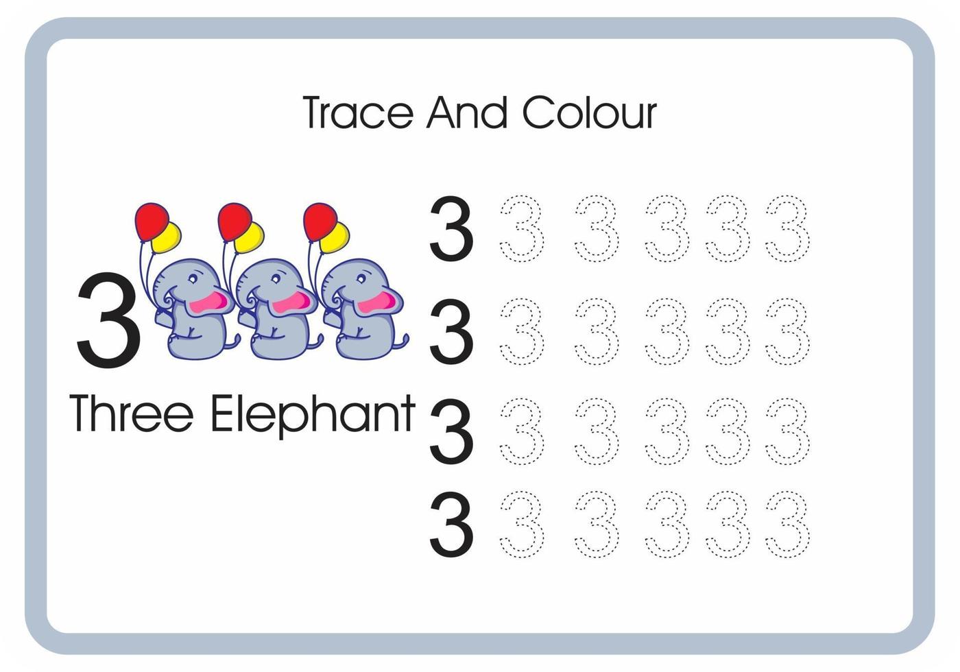 count trace and colour elephant number 3 vector