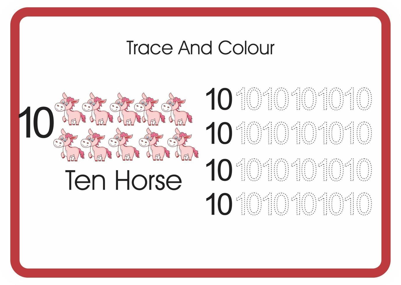contar trazar un color caballo número 10 vector